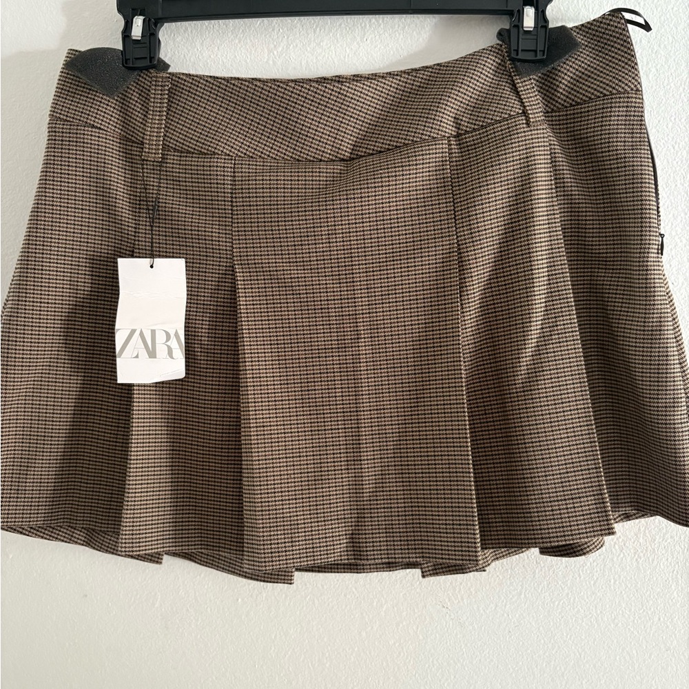 Zara Tan Checkered Mini Skirt